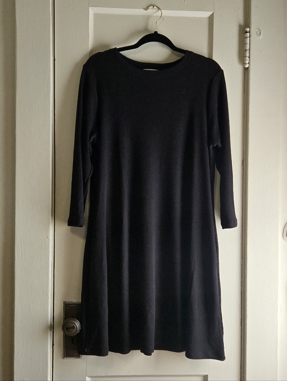 Time and Tru Black Ribbed Long Sleeve A-Line Dress